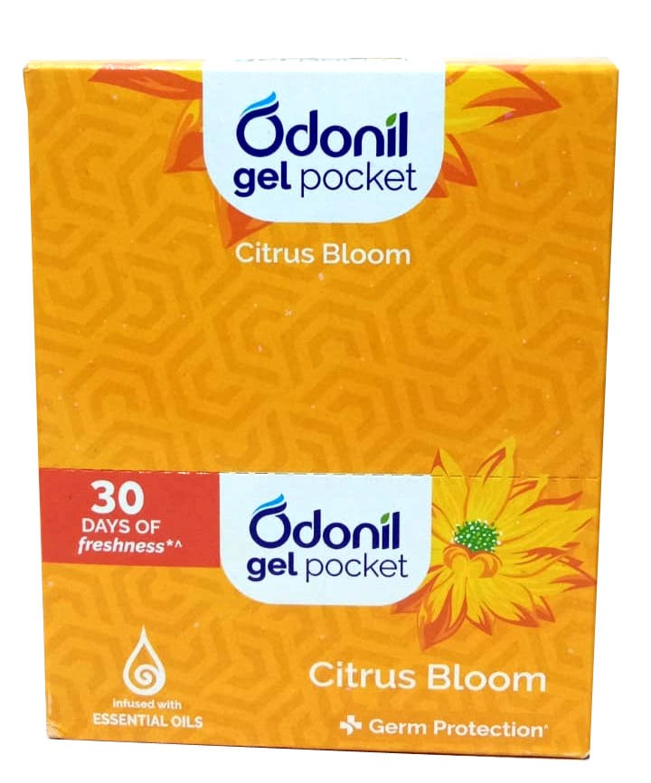 Odonil Gel Pocket - Citrus Bloom, Long-Lasting Fragrance, Provides Germ Protection, 10 g  | Pack of 6